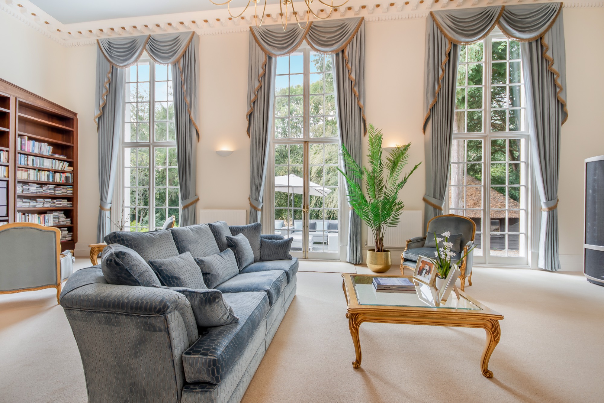 Drawing room with full-height windows onto the garden